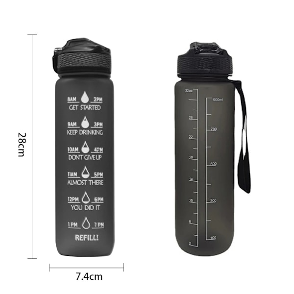 1 liters plastvattenflaska med sugrör och tidsmarkör Green Violet