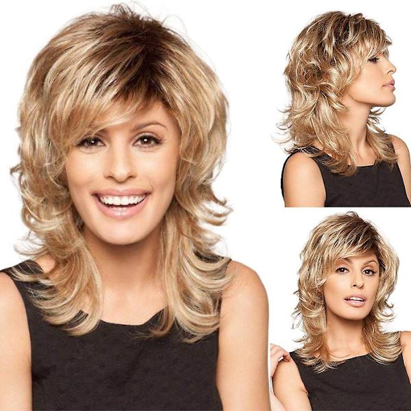 Kvinnor Gradient Kort Curly Fluffy Peruk Sida delade syntetiska peruker Hårstycke med lugg