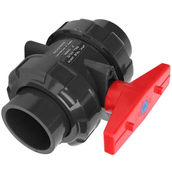 Kompakt dobbeltforseglet PVC-kugleventil DN50 G2. Tilpasset til pool- og akvariearmaturer.