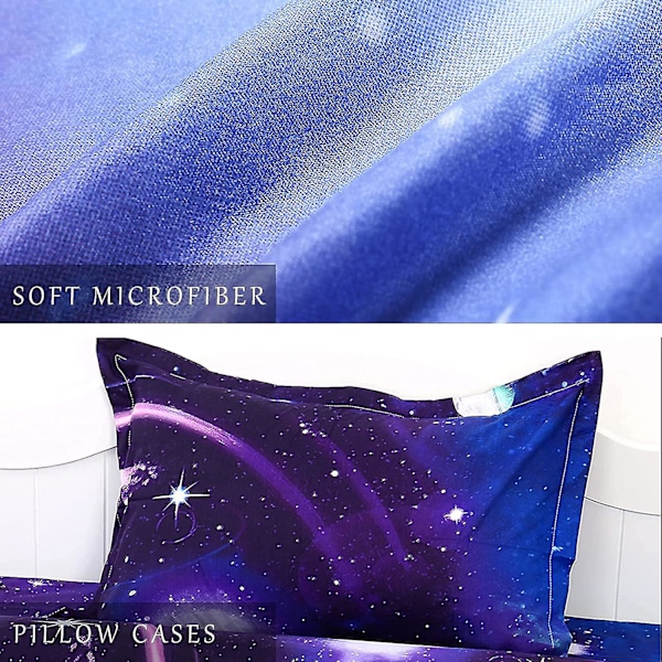 Galaxy Cover Set Vändbar Sky Universe Moon Printed Sängkläder Quilt Cover med dragkedja för sängkläder Decro, Ultra Soft Microfiber W Single