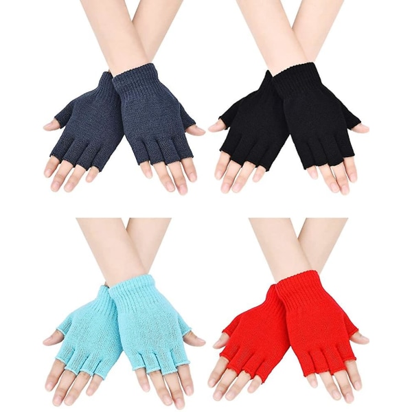 4 par Fingerless Handskar Half Finger Vantar Vinter Enfärgad Stickad Typing