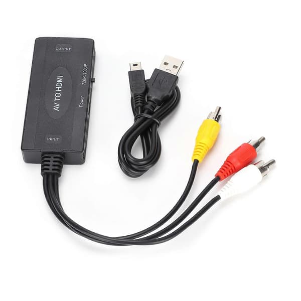 HighDefinition Konverter Audio Video til HighDefinition Multimedia Interface CVBS Adapter til TV VHS VCR DVD (Sort)