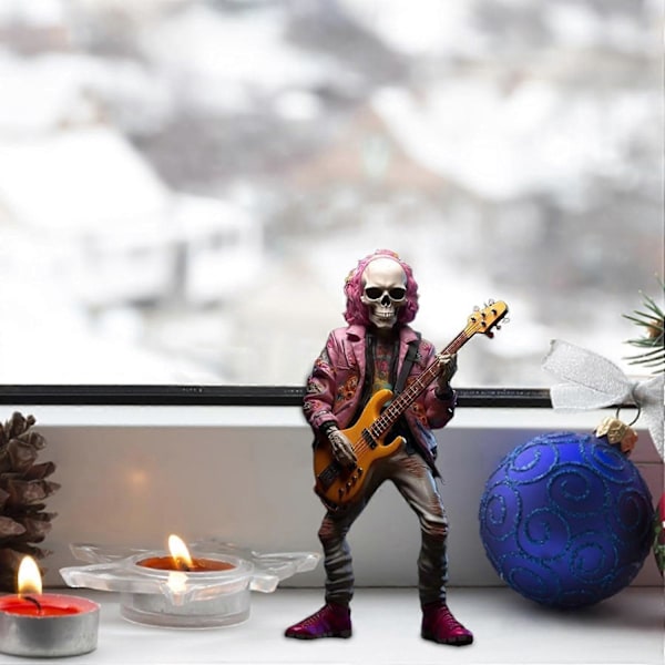 Mini Resin Skjelett Ornamenter Day Of The Dead Statue Rockeband Figur, Halloween Dekor Gaver til Venner (15cm)D