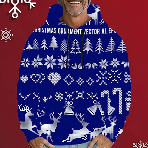 Rundhalsad sweatshirt julserie 3D-tryckt lös trendig pullover huvtröja för män S