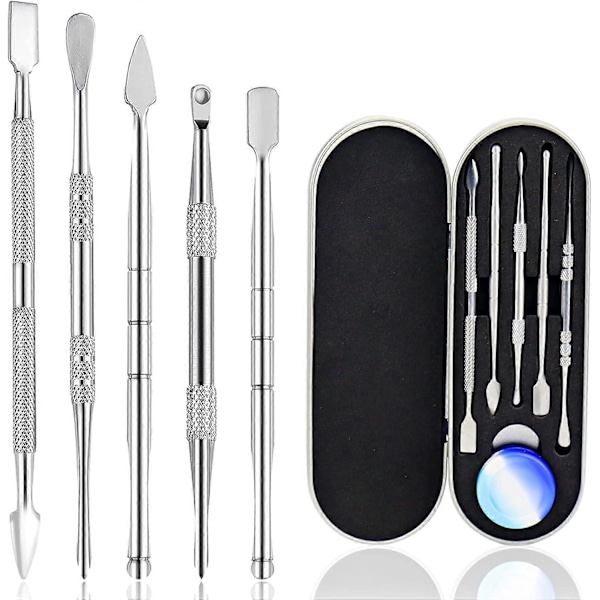 Vax Skulpteringsverktyg Dab Rostfritt Stål Set med Metallfodral för Smycken, Skulptering, Modellering, Skrapning Mini 5 st (Silver)