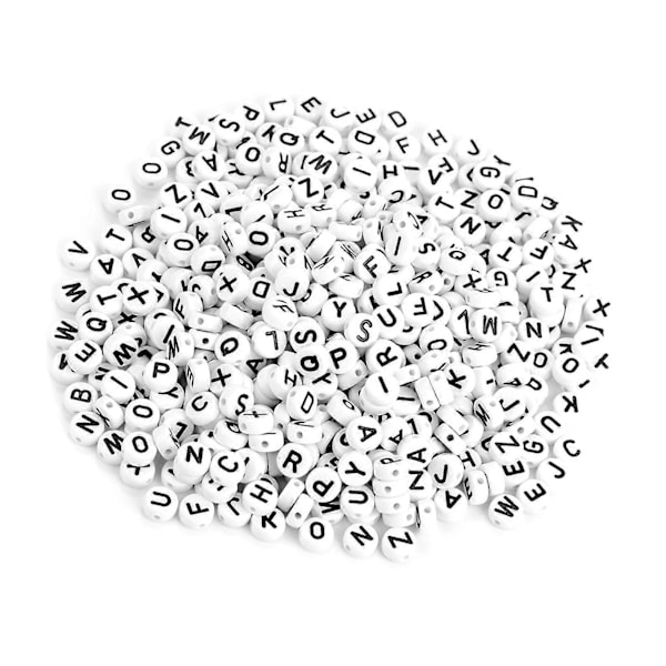 500 st Runda Akryl Bokstavspärlor A-Z Vita Pärlor DIY Armband Halsband Tillbehör