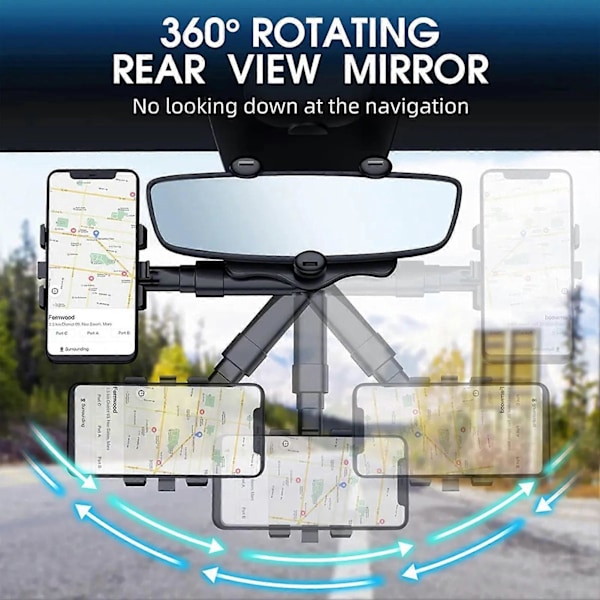 Bil Backspegel Telefonhållare 360 Graders Rotation Mobiltelefonhållare Universell Passform för Bil