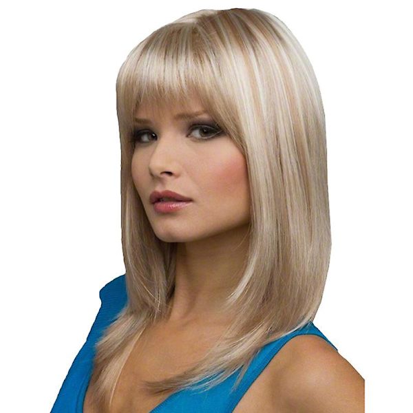 Kvinnor Medium Rak Peruk Hår Med Bangs Ombre Full Peruk