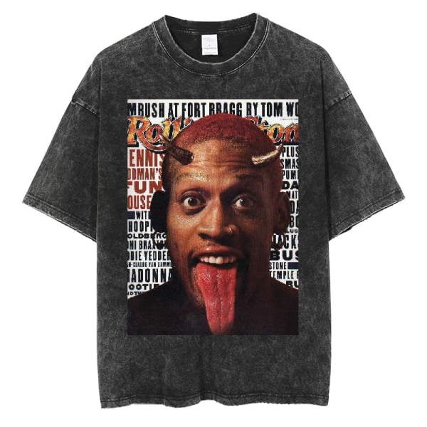 Dennis Rodman Grafisk T-shirt Oversize sommar Herrkläder Bomullsmode Hip Hop Street Kortärmad T-shirt J290C-Black XL