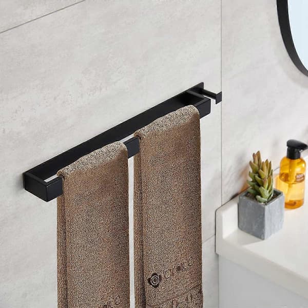 Bueformet firkantet krog - 40 cm - mat sort - håndklædeholder i rustfrit stål