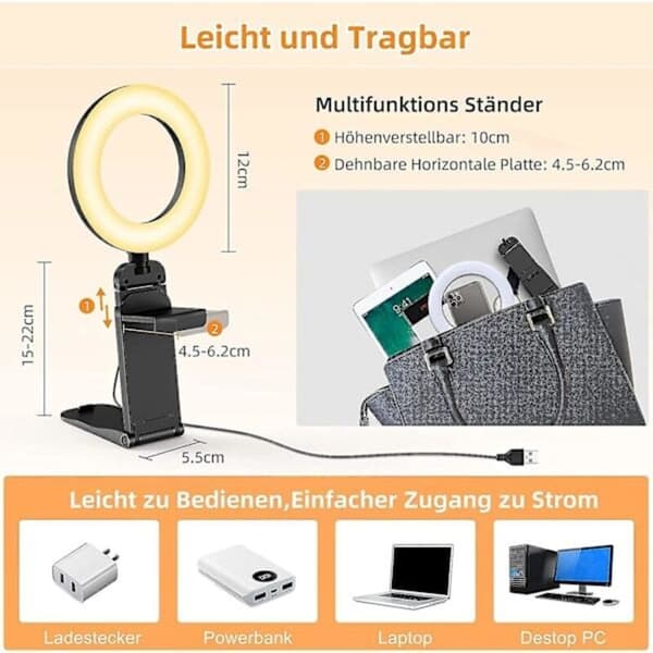 Multifunktionel bordlampe. Ideel som accentlys, til madfotografering og som en foldbar lampe til videokonferencer.