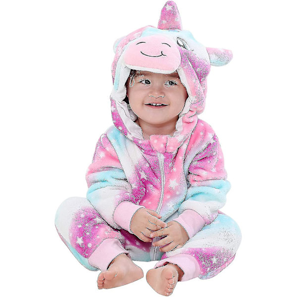 Unisex baby Vinter Höst Flanell Huva Romper Cosplay Jumpsuit Hög kvalitet Unicorn 2 5 Months