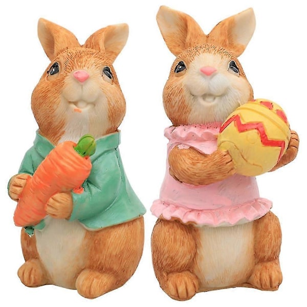 2-delars Påskhare-Ornament Harts Hare-Figurer Påsk Heminredning Bondgård-Rustik-Söt Påskkanin med Ägg Morot