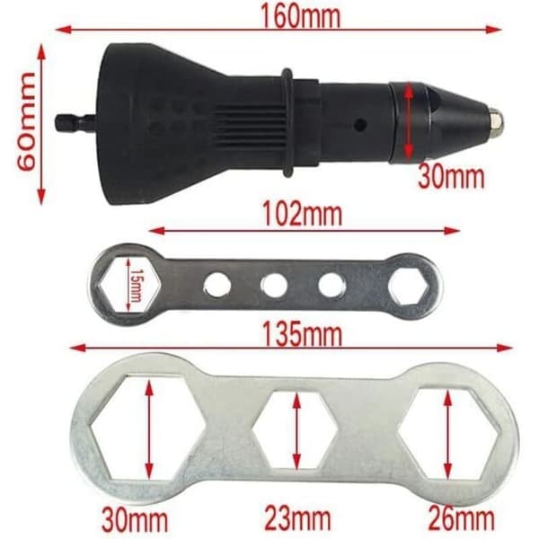 Nittebit til blindnitter - Nitteboreadapter - Til akku-skruemaskiner og boremaskiner - Blå - 16 x 5.8