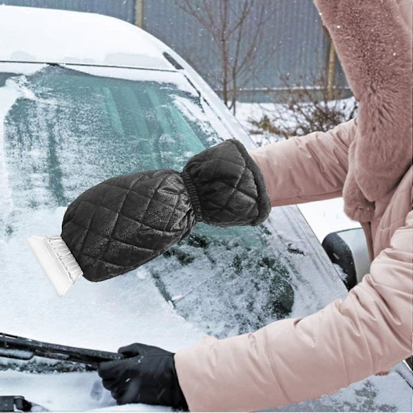Isskraber med handske, snefjerner, vandtæt vante foret med tyk fleece til bilrude, forrude, vindue, autoværktøj til vinter