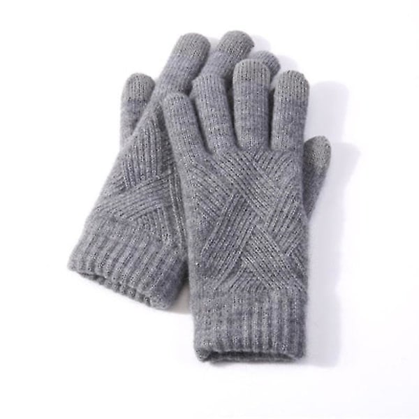 Kvinna Vinter Varmstickade Full Finger Handskar Herr Solid Woolen Touch Screen S-xl Style4