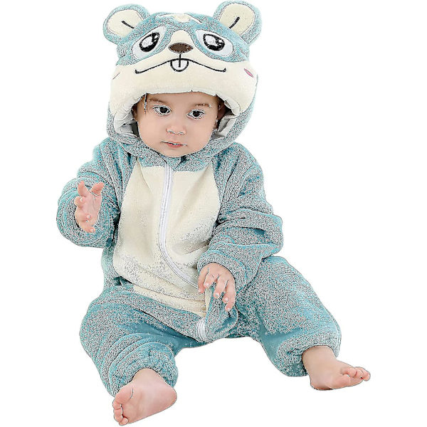 Unisex baby Vinter Höst Flanell Huva Romper Cosplay Jumpsuit Hög kvalitet Blue 2 5 Months