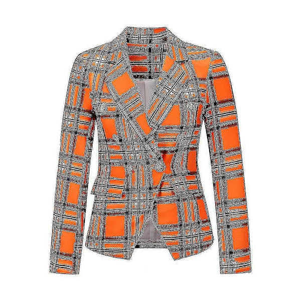 Dame Tartan Knap Langærmet Blazer Elegant Slim Fit Jakke Frakke Suit