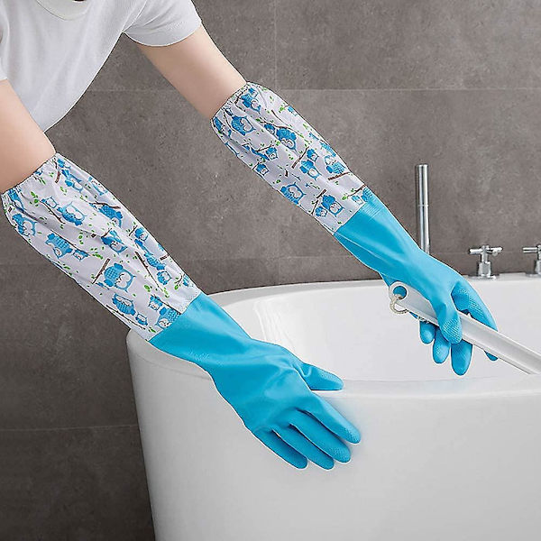 Ett par gummihandskar för rengöring av dammrännor - lång arm Blue