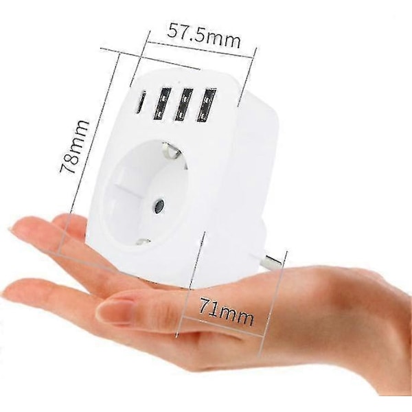 Usb-pistorasia, 5-osainen pistorasia-adapteri, 1 euro-pistorasia, 3 Usb, 1 Type-c, monipistorasia-adapteri