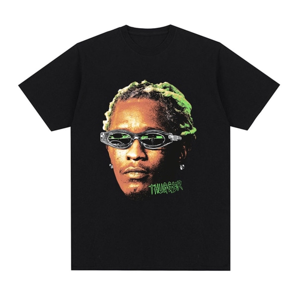 Rapper Young Thug Grafisk T-shirt Herr Kvinnor Mode Hip Hop Vintage T-shirt Q06043 Black XS