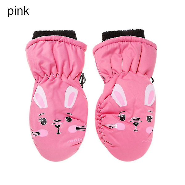 För barn i åldern 0 till 5 år Tecknad kanin Sport Tjocka varma vantar Vattentät söt vinter utomhus skidhandske halkfri 0-5years old-pink