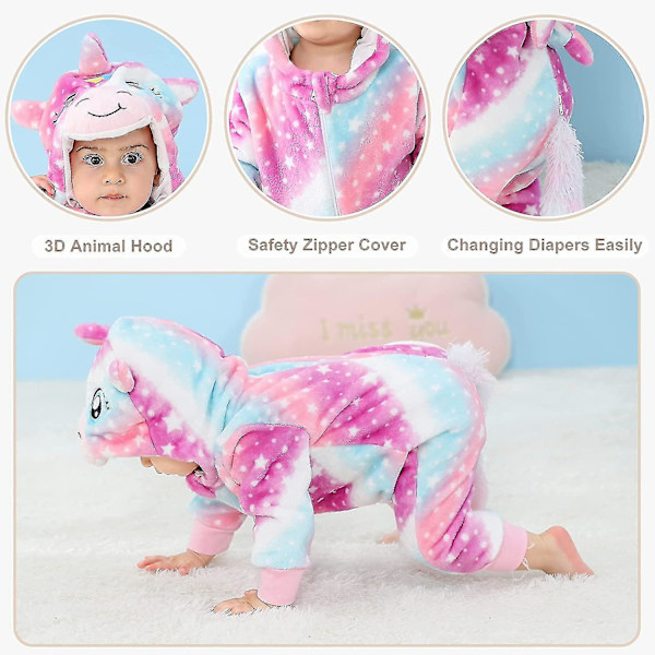 Unisex baby Vinter Höst Flanell Huva Romper Cosplay Jumpsuit Hög kvalitet Unicorn 13 18 Months