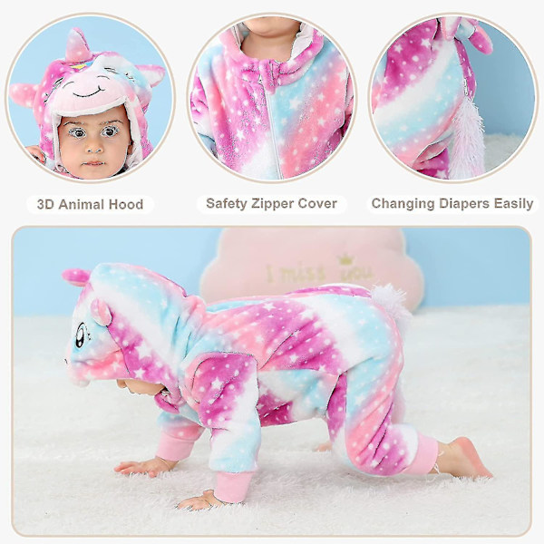 Unisex baby Vinter Höst Flanell Huva Romper Cosplay Jumpsuit Hög kvalitet Unicorn 19 24 Months