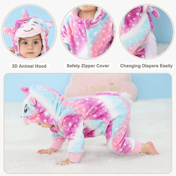 Unisex baby Vinter Höst Flanell Huva Romper Cosplay Jumpsuit Hög kvalitet Unicorn 2 5 Months