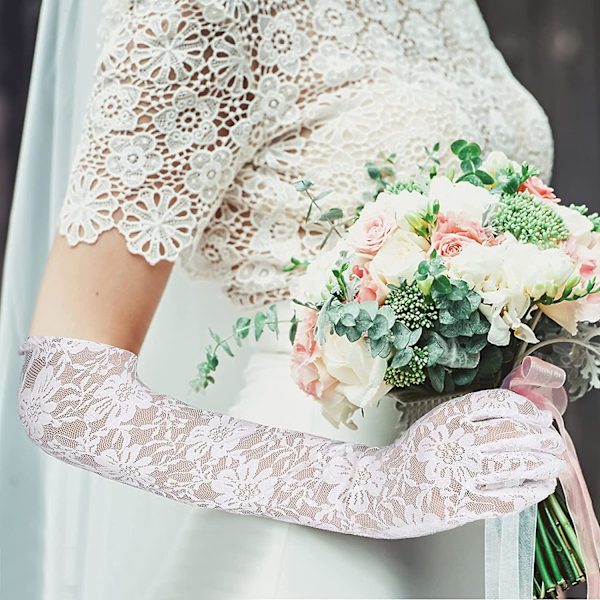 Kvinnors långa spetshandskar Blommor spetshandskar Brudbröllopshandskar Prom Opera Present