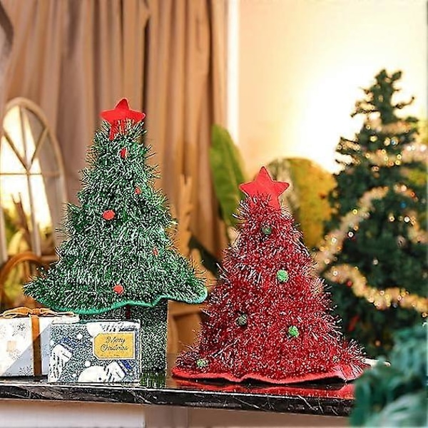 2 stycken Jultomtehattar Julgranshattar Glitter Julgranshatt Kostymtillbehör Röd Grön Julhattar för Vuxna och Barn