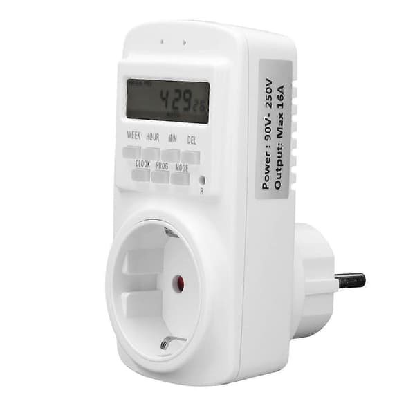 16A Vegguttak Timer Digital Programmerbar Lys Vifte Apparat Syklus Timer Uttak Plugg Automatisk Strøm Av 90