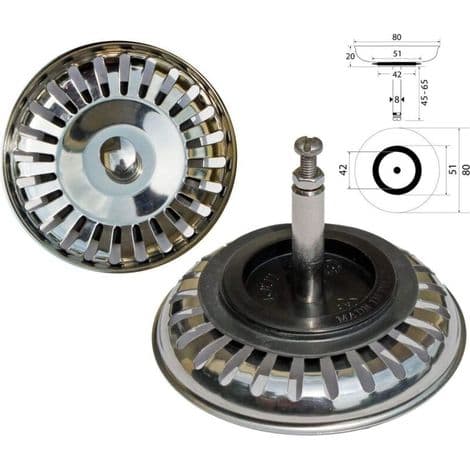 Universell korgventil 7,6 cm (Ø80 mm). för diskho med excentrisk styrning /Rostfritt stål