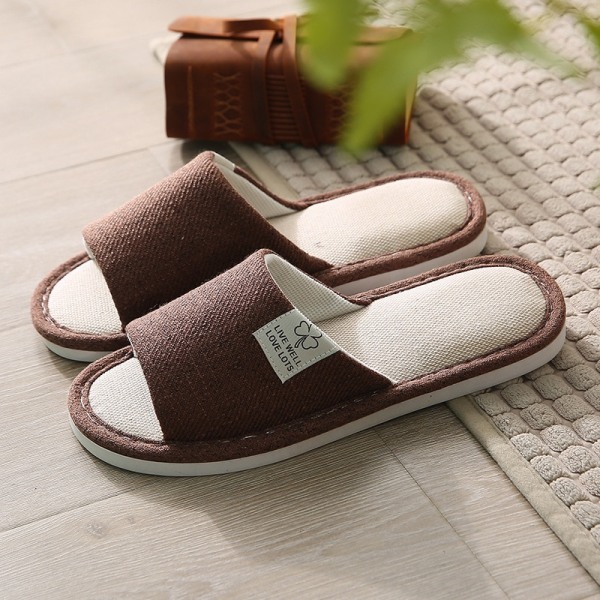 Söt tecknad kanin Kanin Bomull Linne Tofflor Dam Sommar Andas Tjock Plattform Slides Tofflor Kawaii Flip Flops Sandaler Brown-Thin 38-39(24-24.5cm)