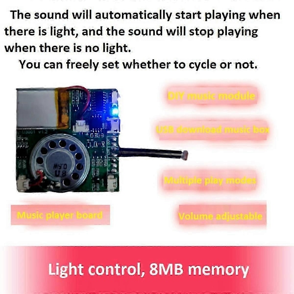 USB Optagelses Musikmodul DIY MP3 Optagelig Lydmodul USB Downloadbart Lydmodul, Lys Con