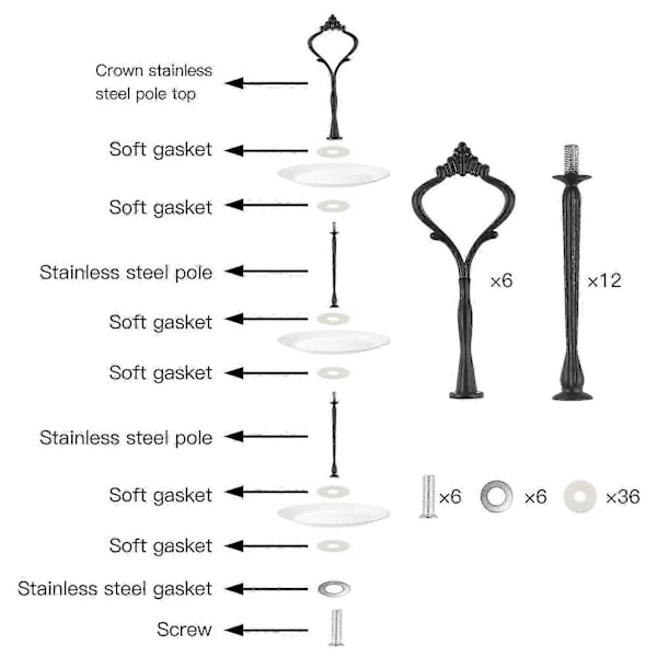 9 Sæt Kageopsats Hardware Kit Etagefad Hardware Beslag kompatibel med Kageopsats, 3 Etagers Kageopsats Beslag