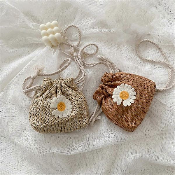 Strå strandtasker med snøre, blomsterbroderi, dametasker med blonde crossbody til rejser, hvid