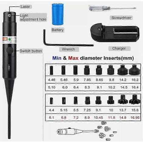 Lasersigte kit. Laserpointer. Kollimator. Universalsigte. Kaliber .22 til 12GA. Batteri inkluderet.