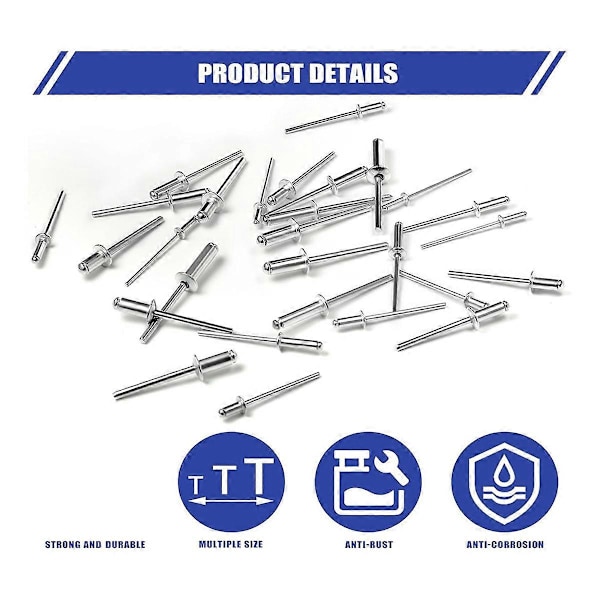 600 st 14 Storlekar Nitar Sortimentskit Aluminium Nitar (3/32 Tum 1/8 Tum 5/32 Tum 3/16 Tum), Assor