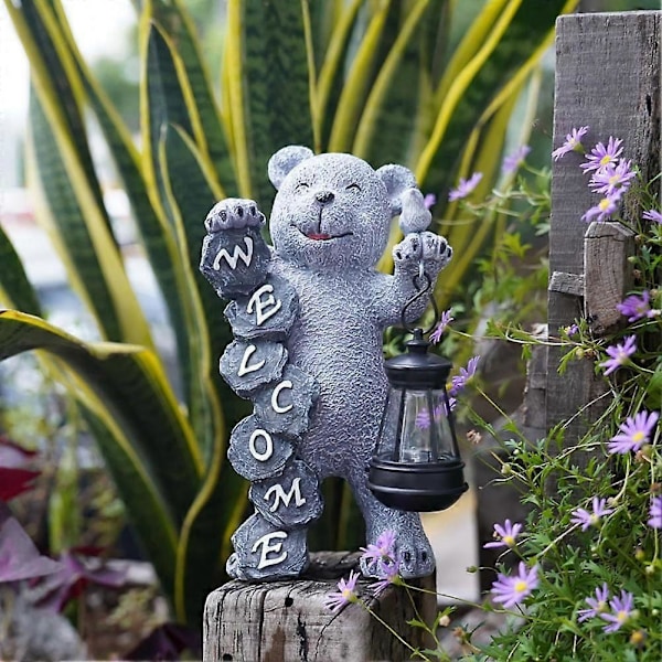 Trädgårdsbjörn Staty Solcell LED Björn Staty Välkomstskylt Trädgård Gård Golv Dekor Ornament
