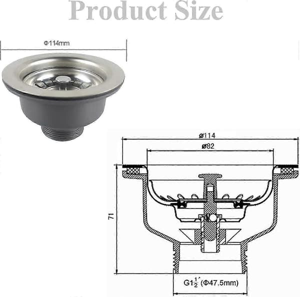 Vask Kolleksjon 114mm Rustfritt Stål Kjøkkenvask Kurv Sil Plugg Avfall 1\"