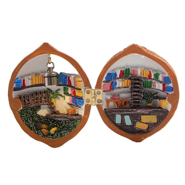Valnøttskall, Bibliotek, Håndlaget Valnøttskall Dukkehus, Resin Nøtt Hemmelig 3D Scene, Resin Miniatyr, A