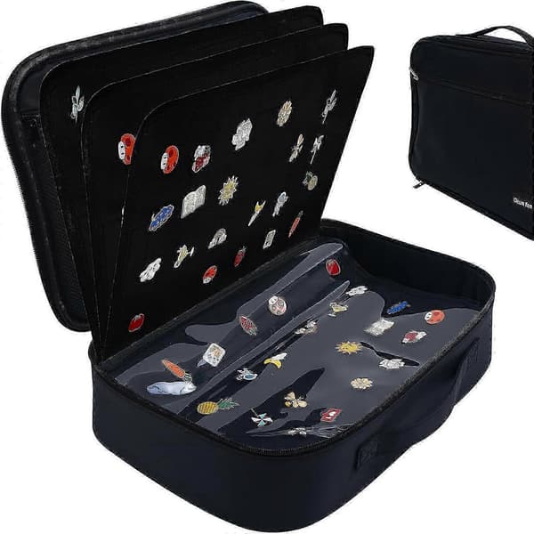 Emaljepinne Display Organizer Bag med Oppbevaringsbrett for Samleobjekt Pins Case