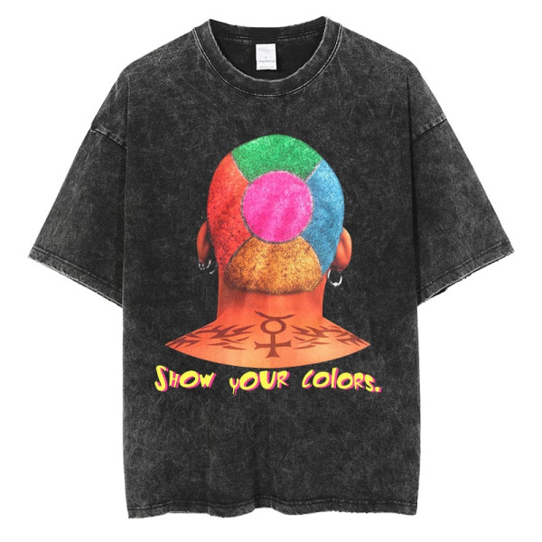 Dennis Rodman Grafisk T-shirt Oversize sommar Herrkläder Bomullsmode Hip Hop Street Kortärmad T-shirt J295C-Black M