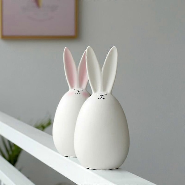 Påske 2023 - Porcelæns Kanin Figurer Porcelæn 2-pak, Håndværksdekorationer Bordplade Hjemmekontor Påskepynt (ShiKai)