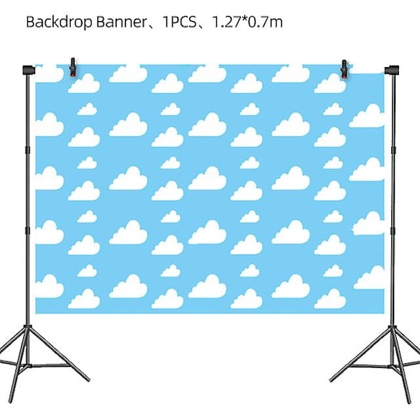 Blå himmel Vita moln Tema Festtillbehör Tecknad Toy Story Engångsservis kopp för barn Pojkar Födelsedagsfestdekorationer 1pcs backdrop