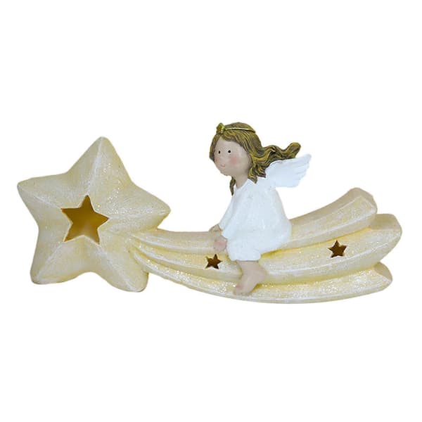Polyresin Engel Figur med LED Lys Borddekoration Lysende Stjerne Statue
