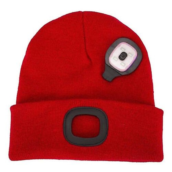 Unisex Led Mössa Hatt Utan USB -uppladdningsbart batteri 5 timmars högeffektsljus Red