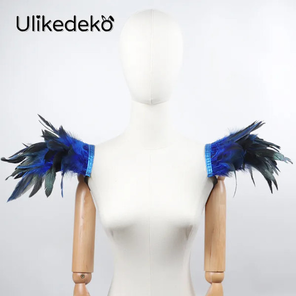 Gotisk fjädersjal rycker på axlarna Bolero fjäder axelomslag Cape Bröllopsfest Halloween Cosplay Rave Carnival Lyx fjädervingar blue