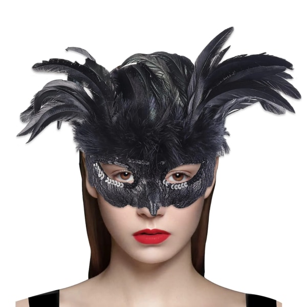 Halloween Black Feather Raven Masquerade Mask - Halloween Kostym - Cosplay - Venetian - Mardi Gras - Crow Mask Black